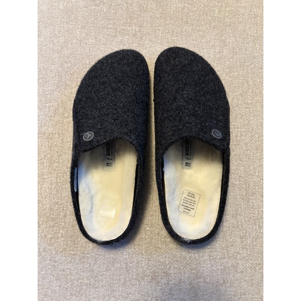 Birkenstock Zermatt Dark Grey Wool Shearling Slippers Size 38 Narrow L7 M5 - Picture 3 of 13